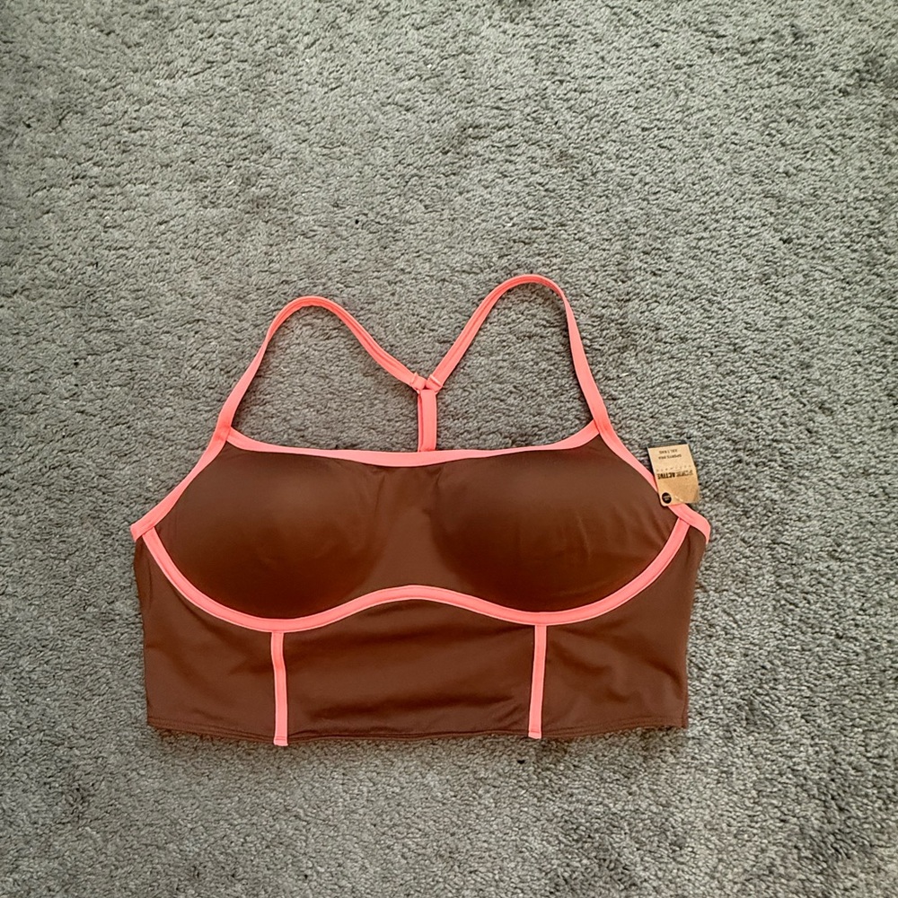 VS PINK Brown Sports Bralette with Pink Trim